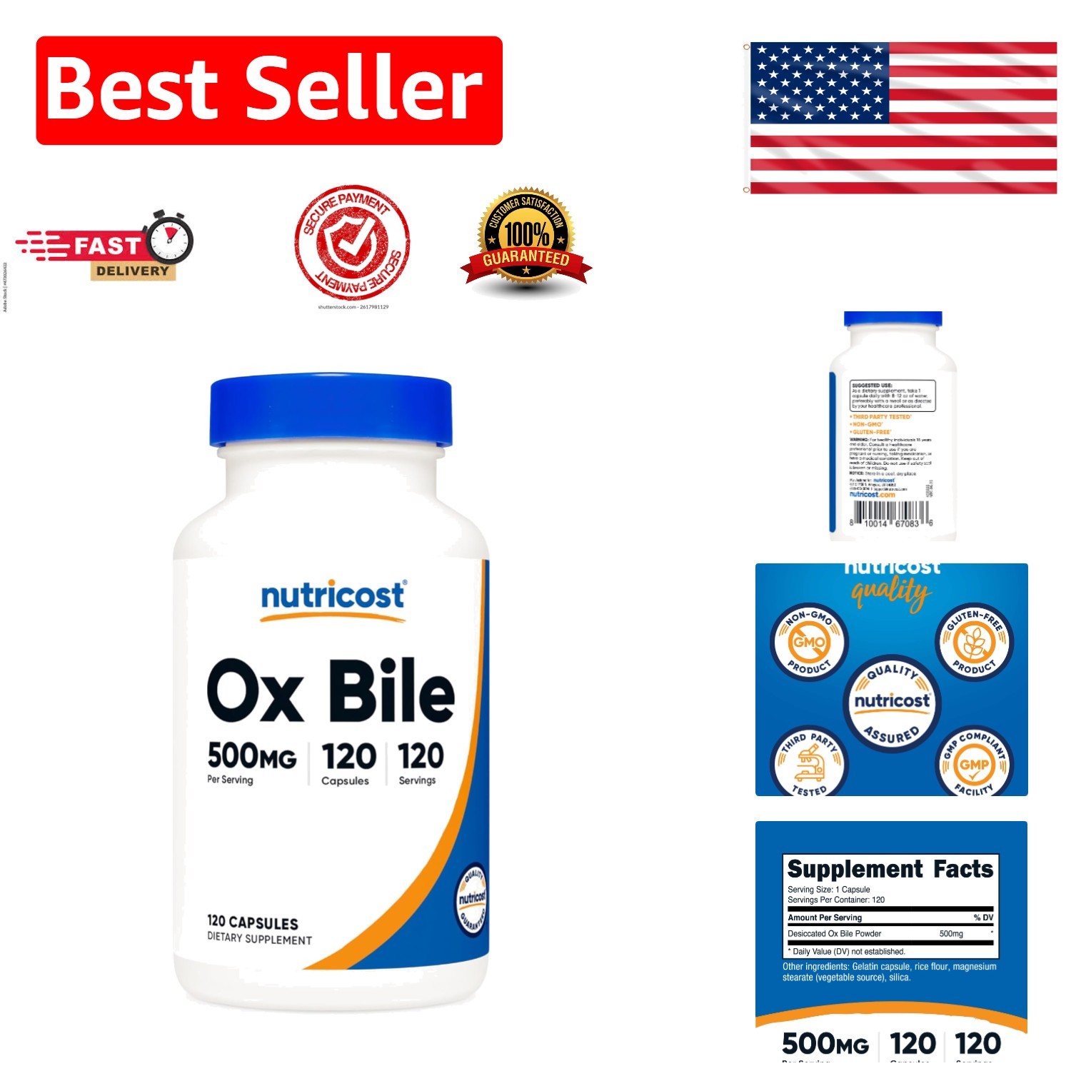 Gluten Free Ox Bile Capsules – 500mg Strength, 120 Servings for Daily Use