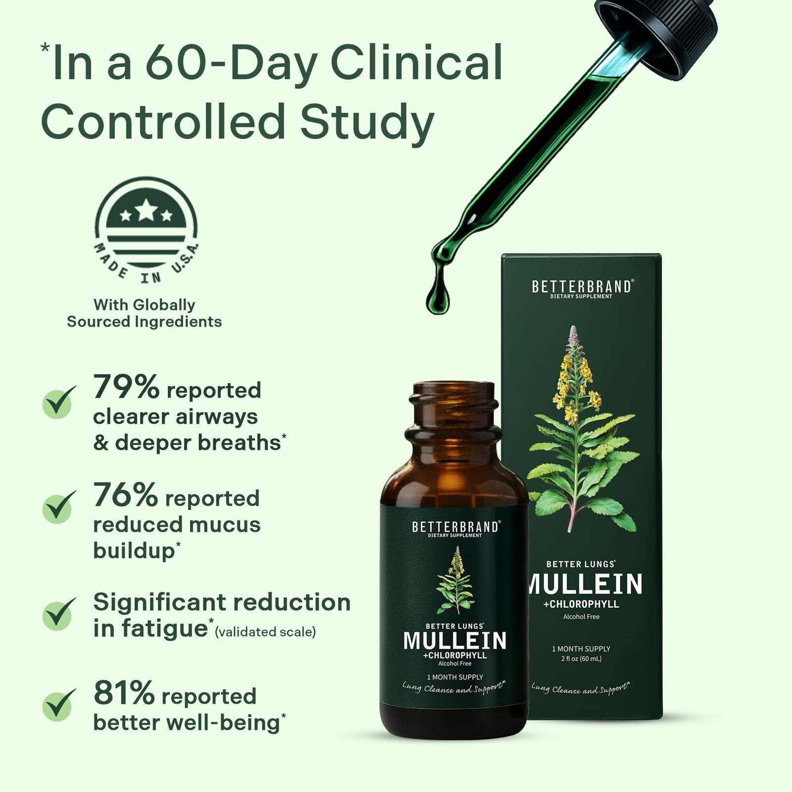 Mullein Leaf Tincture with Chlorophyll 60ml Betterbrand Drops Lung Detox Helps