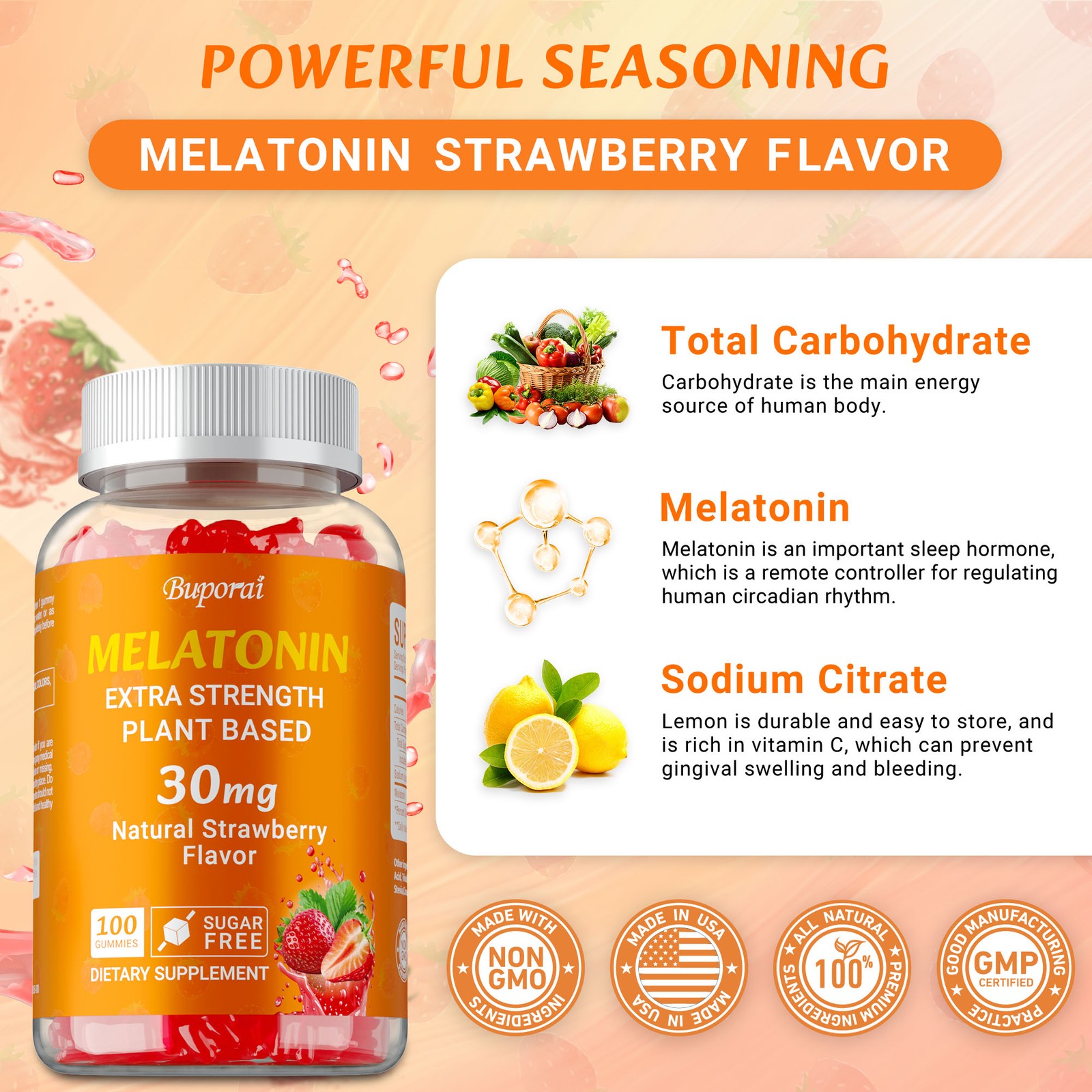Melatonin Gummies 30mg — Adults Extra Strength Melatonin,Improves Sleep Quality