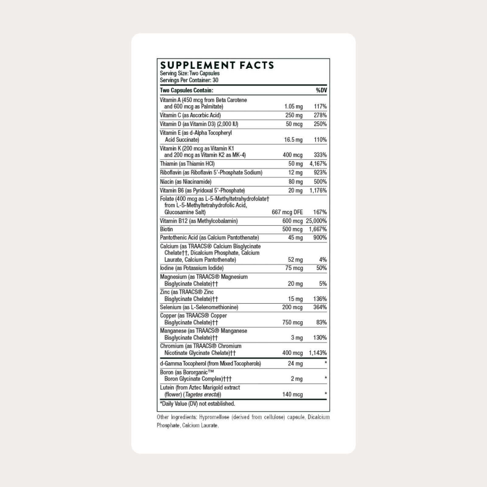 Comprehensive Daily Multivitamin – 60 Capsules, Gluten & Dairy Free, Optimal Bio
