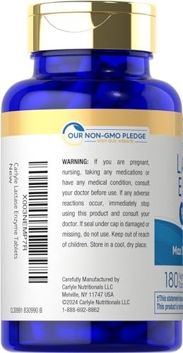 Max Strength Lactase Enzyme Tablets 9000 FCC | 180 Pills | Fast Acting Dairy Rel