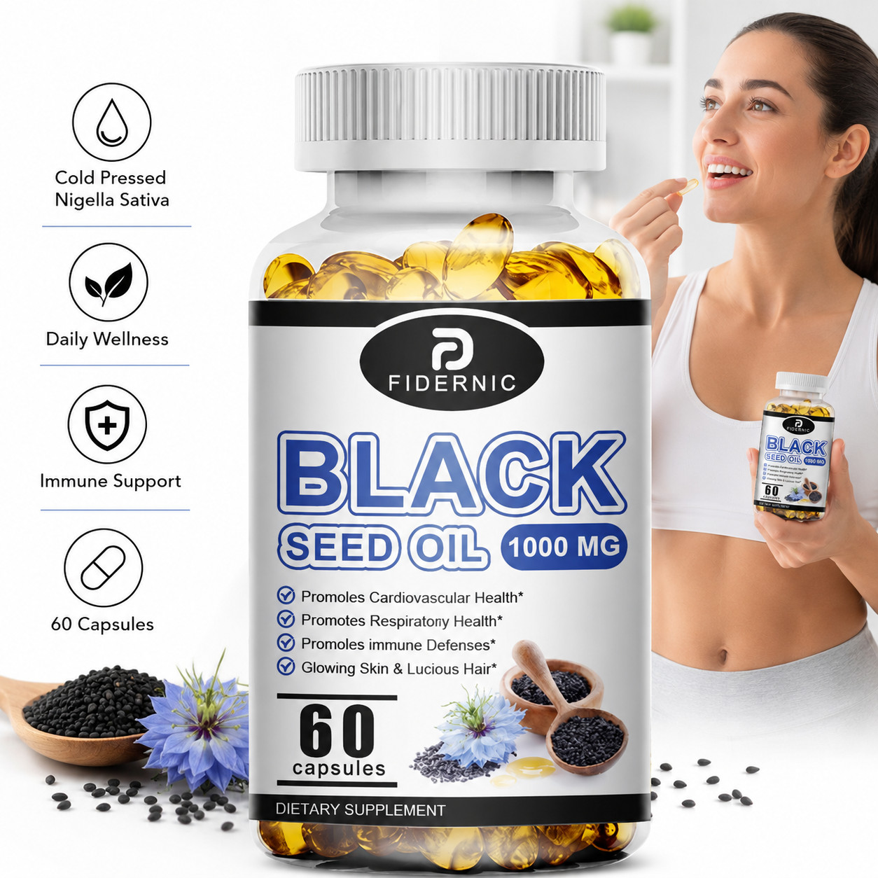 Black Seed Oil 1000mg 60 Capsules Cold Pressed Nigella Sativa