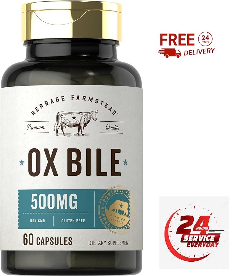 Ox Bile Supplement 500Mg 60 Capsules Digestive Enzyme Non-Gmo & Gluten Free by H