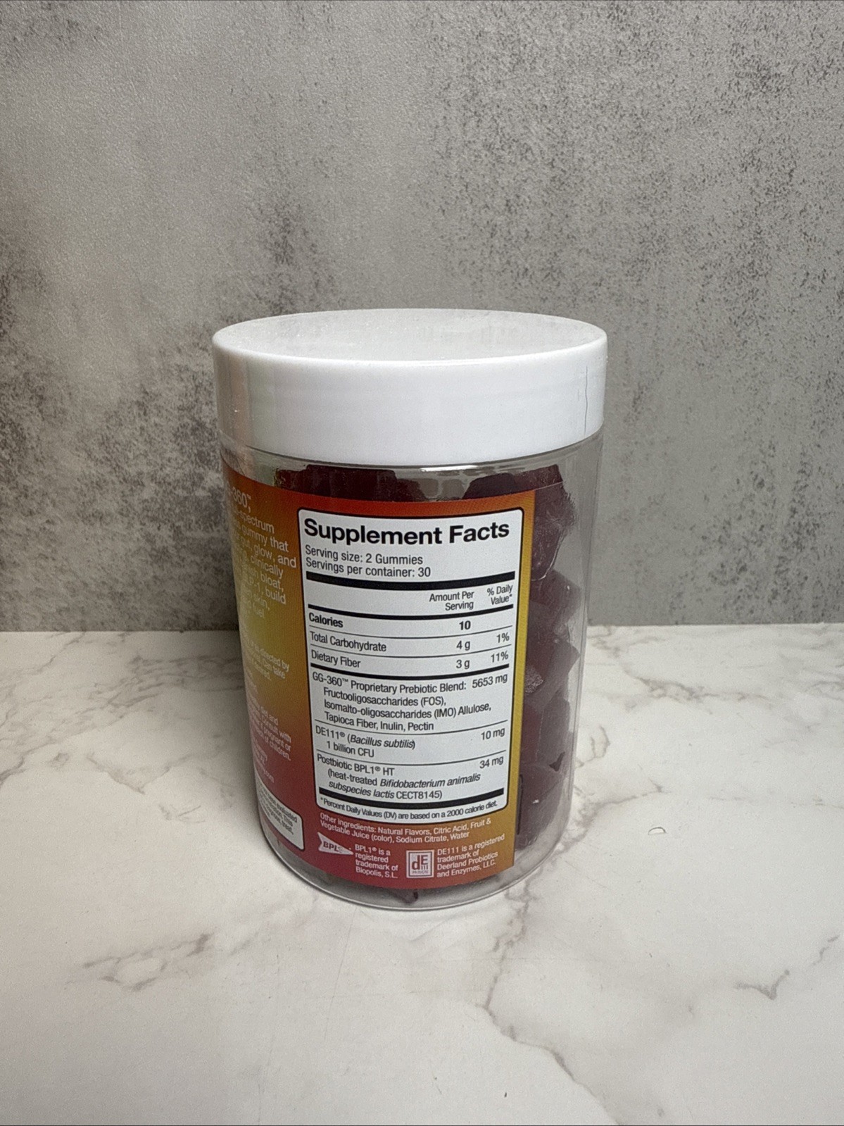 The Gut Gummy Pre Post Probiotics 3-in-1 Tribiotic Gluten-Free Vegan Non-GMO 60