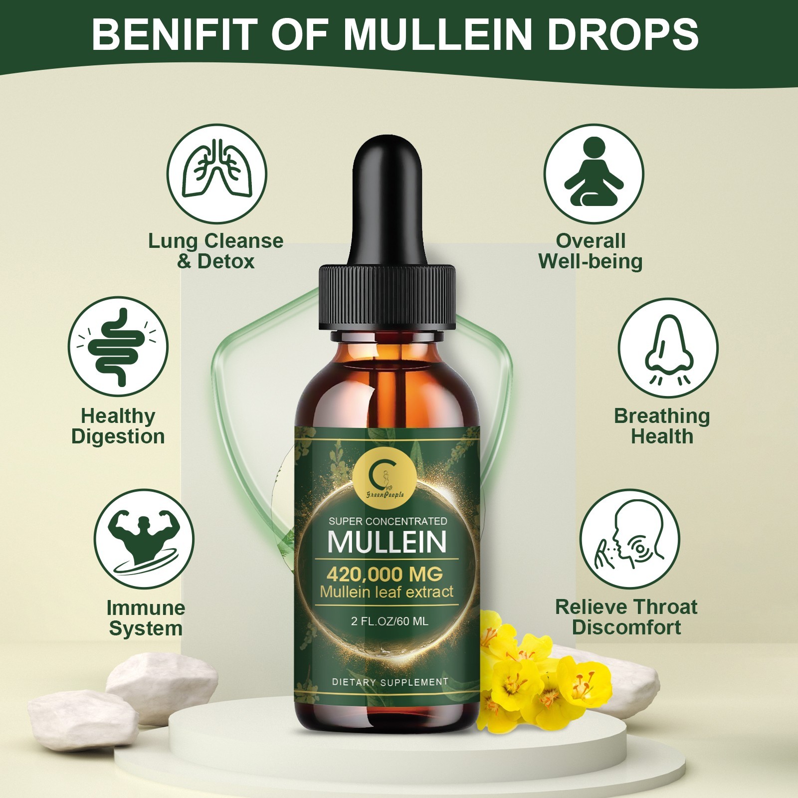 Mullein Extract Supplement Super Concentrated for Lungs Detox and Cleanse 60ML