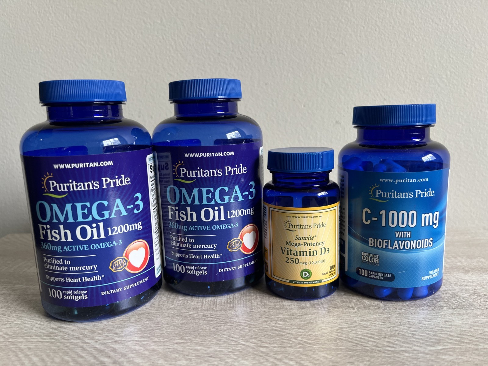 Omega-3 Fish Oil + Vitamin D3 + Vitamin C Bundle | 4 Bottles | 100 Day Supply