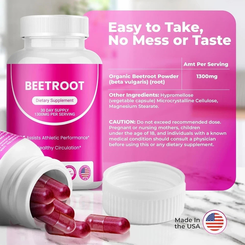 3X Rosabella Organic Beet Root 60 Capsules Natural Energy Boost Blood Pressure