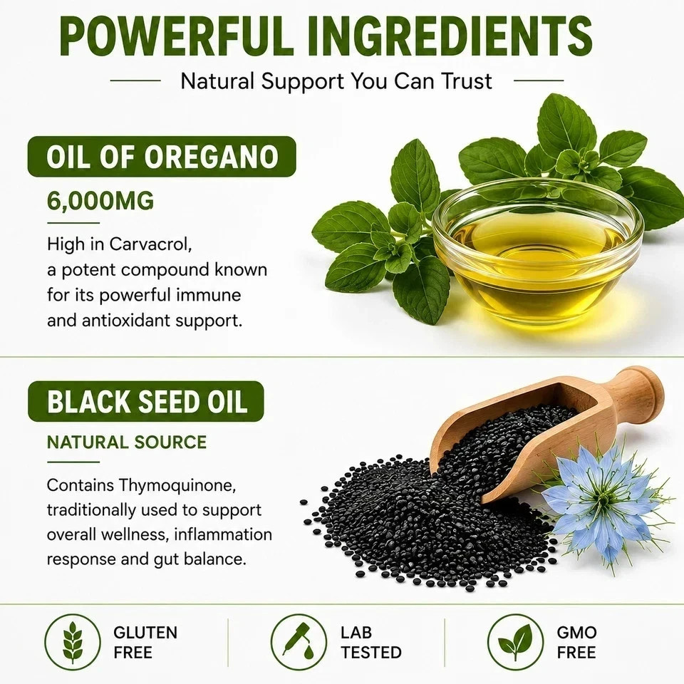 Resilia Oil of Oregano 6000mg with Black Seed Oil Capsules 2 Pack