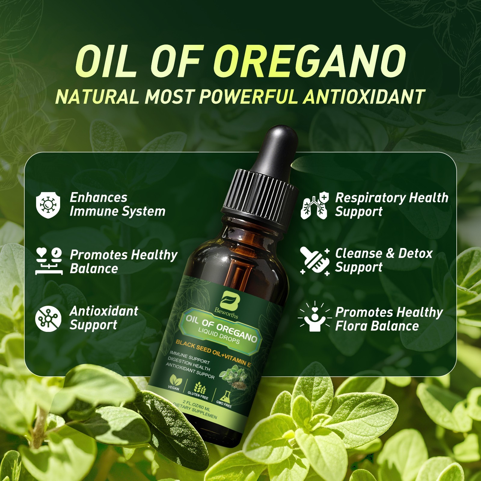 Oil of Oregano Wild Drops – Immune Support & Digestive Health Liquid 60 ML