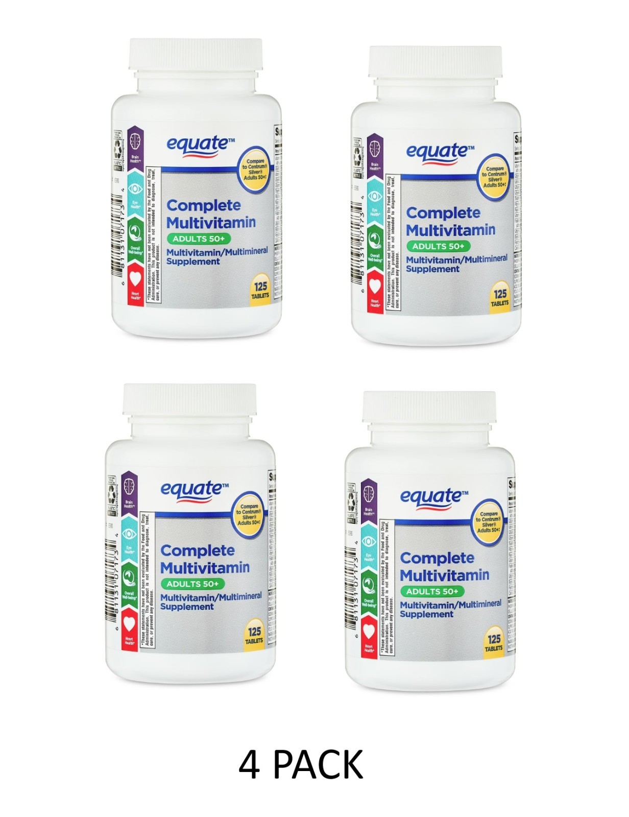 4 PACK Complete Multivitamin/Multimineral Supplement Tablets, Adults 50+, 125 Ct