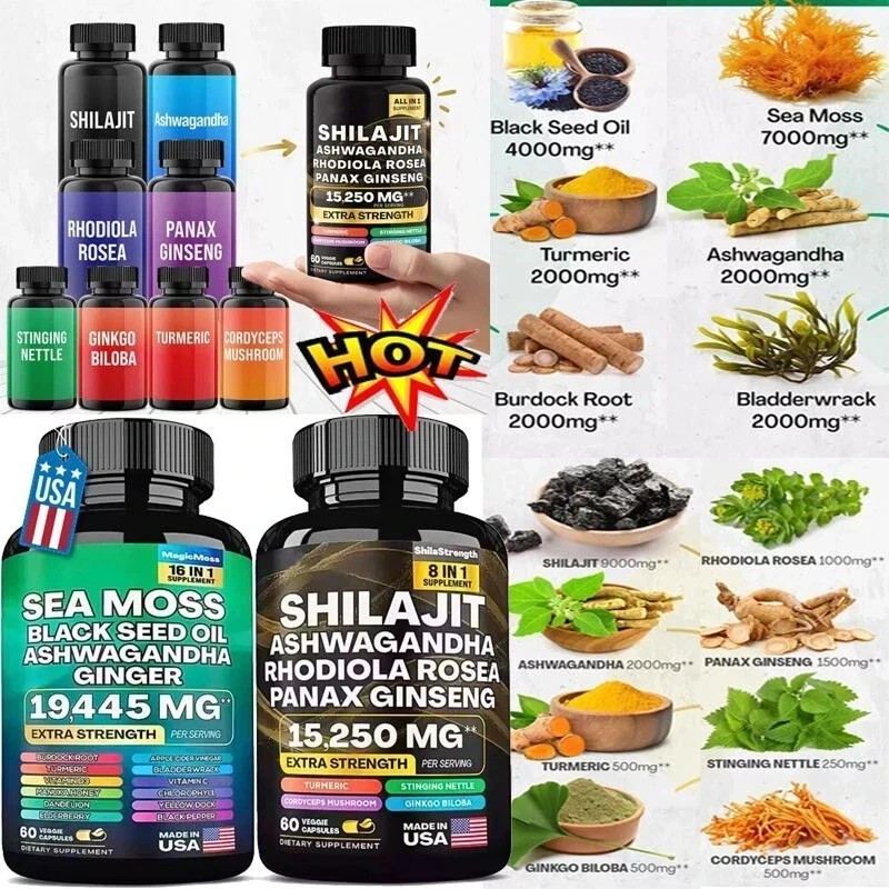 Sea Moss and Shilajit Bundle, Sea Moss 19,445mg, Black Seed Oil 15,250mg Ash