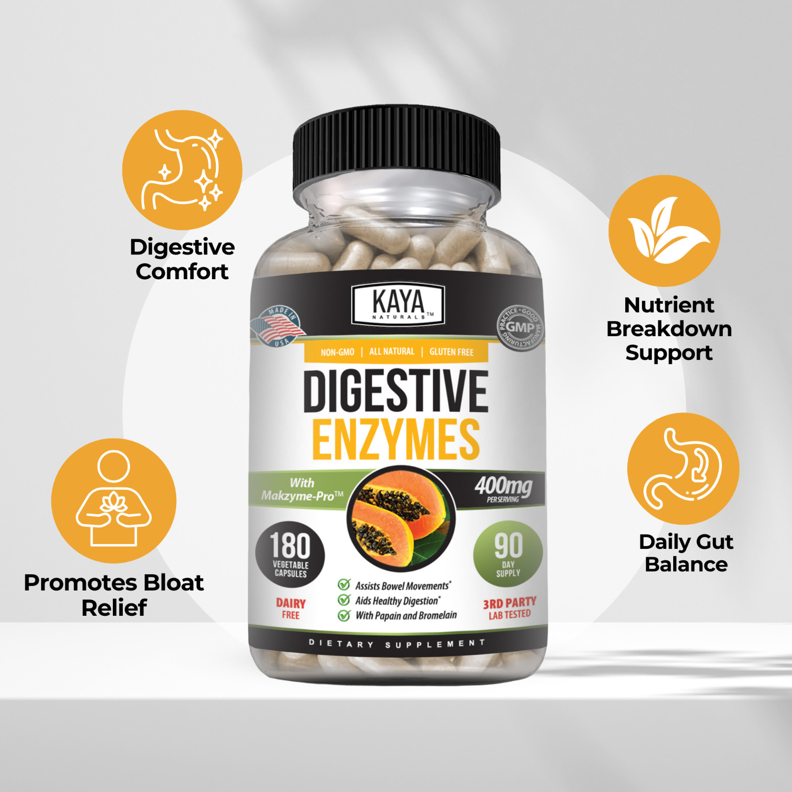 Digestive Enzymes Probiotics & Bromelain 180ct Constipation Bloating Gut Relief
