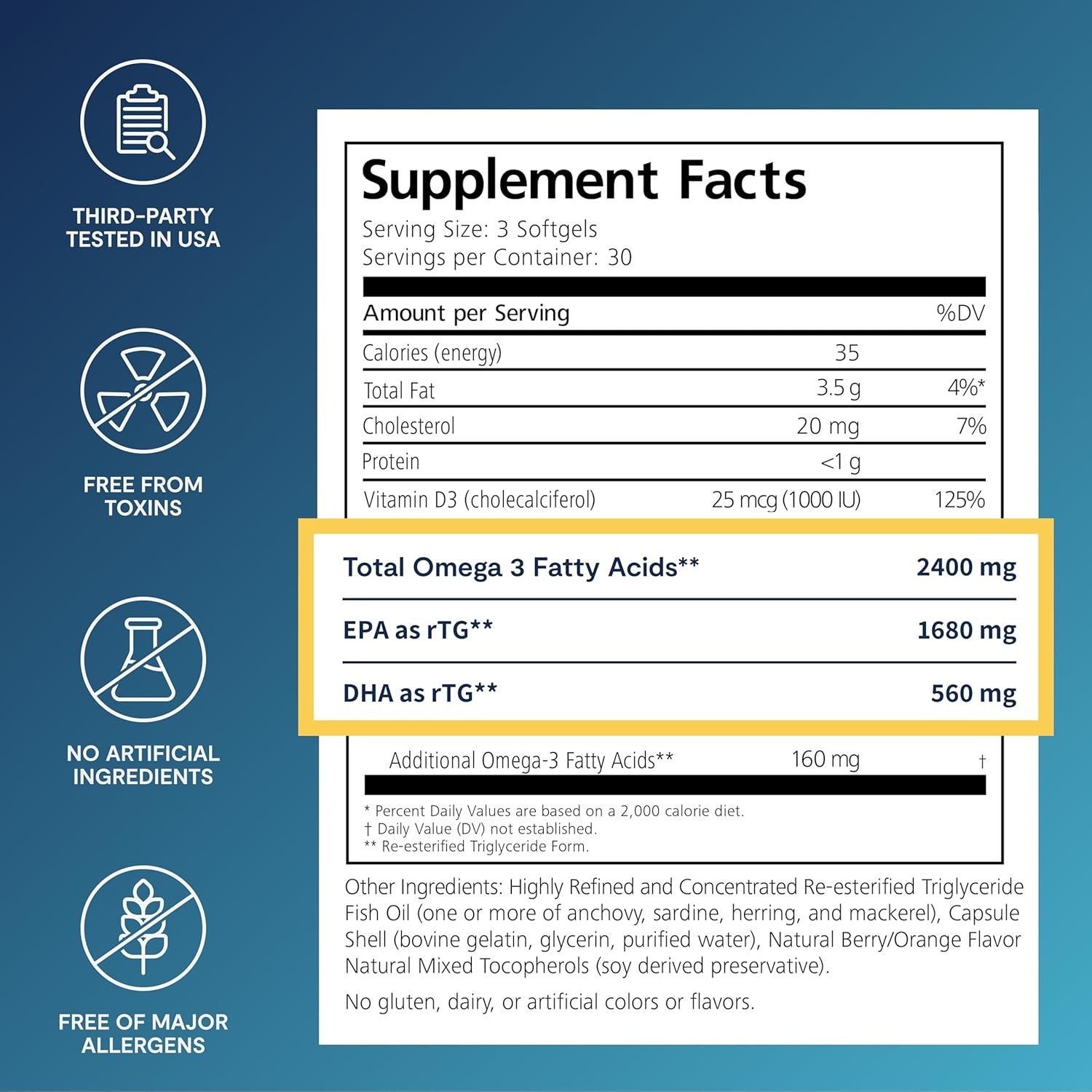 De3 Dry Eye Ultra Pure rTG Omega 3 – Support for Dry Eyes – 2400 mg EPA & DHA…