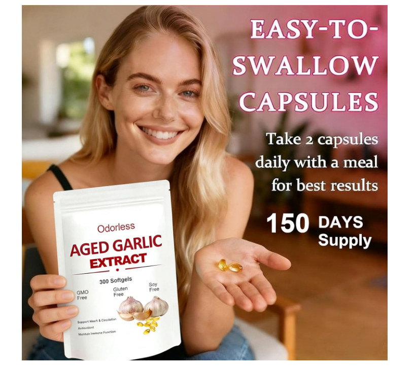 Odorless Garlic 7500Mg per Servings, 300 Softgels | 2 Years Aged Garlic Extra…