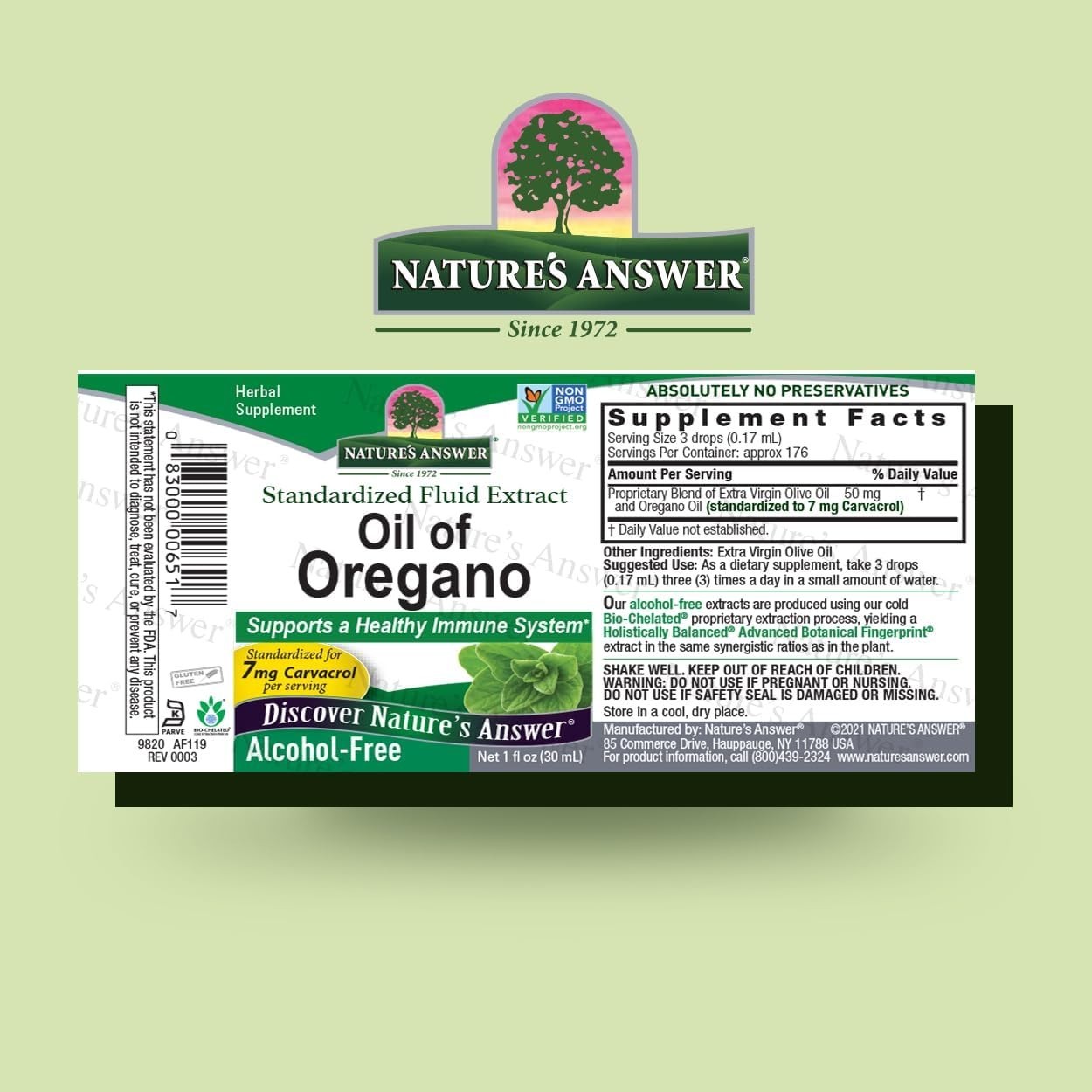 Nature’s Answer Oil of Oregano Liquid Extract Alcohol & Gluten Free 1 fl. oz.