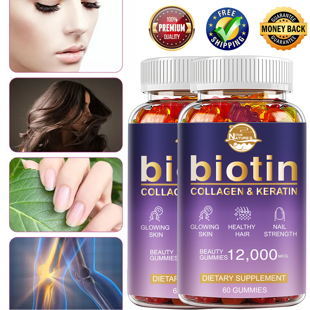 2 Packs Biotin Gummies 12,000mcg – Extra Strength Biotin – for Hair Skin & Nails