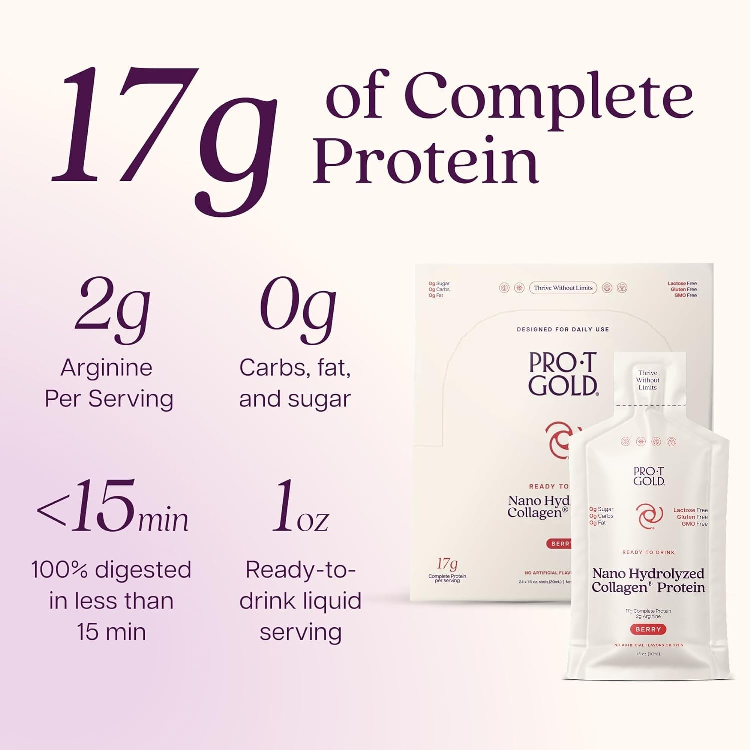 ProT Gold Liquid Collagen 17g Protein Shot Berry 24 Pack | Wound & Energy Suppor