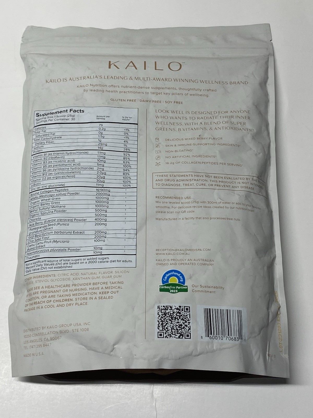 KAILO Nutrition LOOK WELL ANYTIME Berry Collagen Protein Powder 750g Exp 12/25