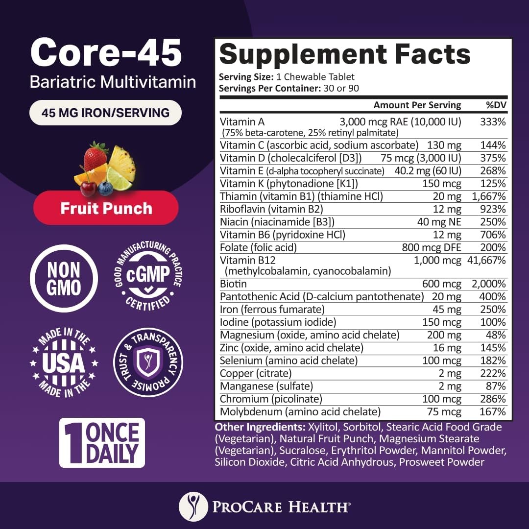 ProCare Health “1 per Day!” Bariatric MultiVitamin with 45mg Iron – Fruit Punch