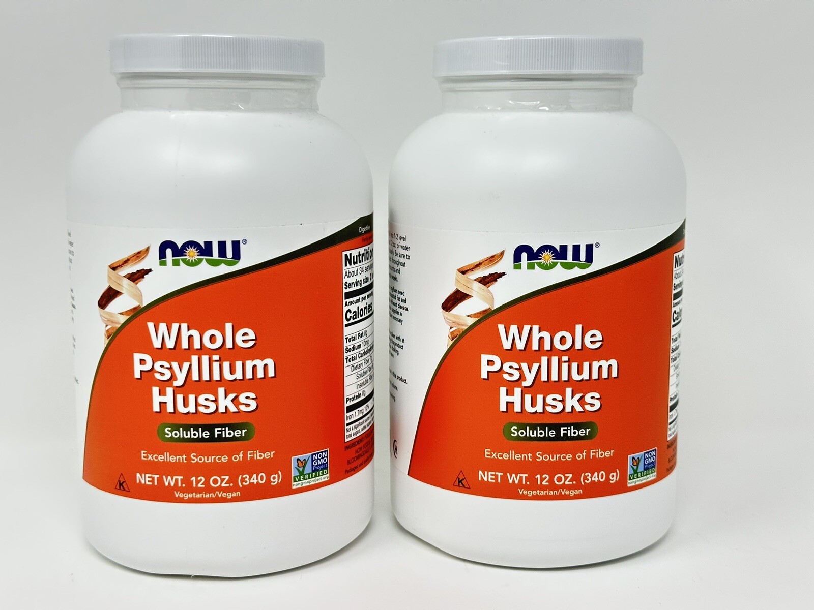 (2 PACK) Now Foods Whole Psyllium Husk Husks Soluble Fiber, 12 oz,EXP 11/2026.