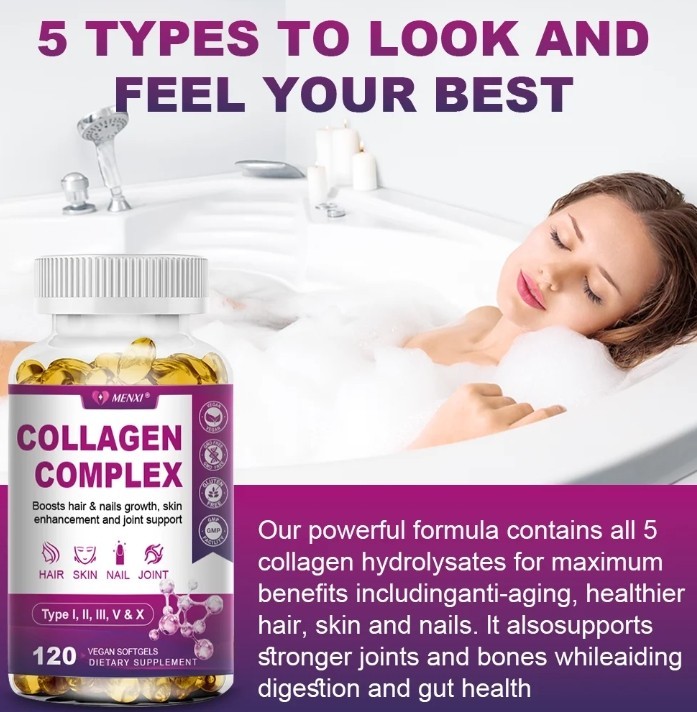 Multi Collagen Peptides Softgel – Type I, II, III, V, X – Hydrolyzed Collagen