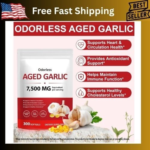 Odorless Garlic 7500Mg per Servings, 300 Softgels | 2 Years Aged Garlic Extra…