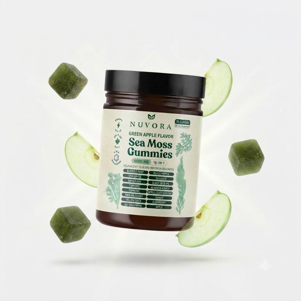 16-in-1 Irish Sea Moss Gummies 6000mg Green Apple Wellness Supplement 30 Ct