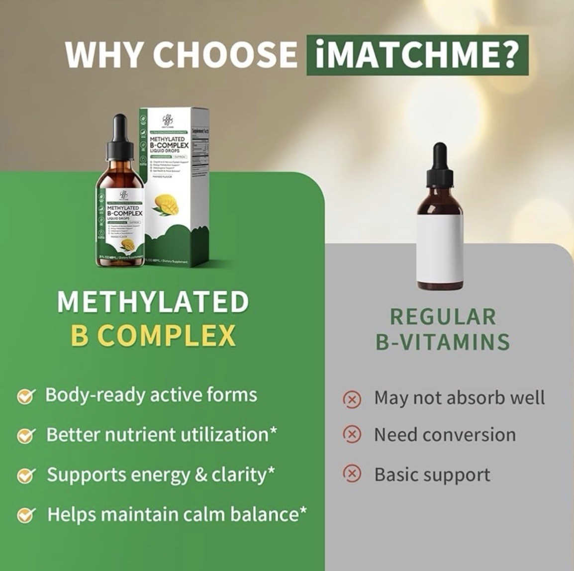 iMATCHME Methylated B-Complex Drops w/ Ashwagandha, Mango 2 fl oz