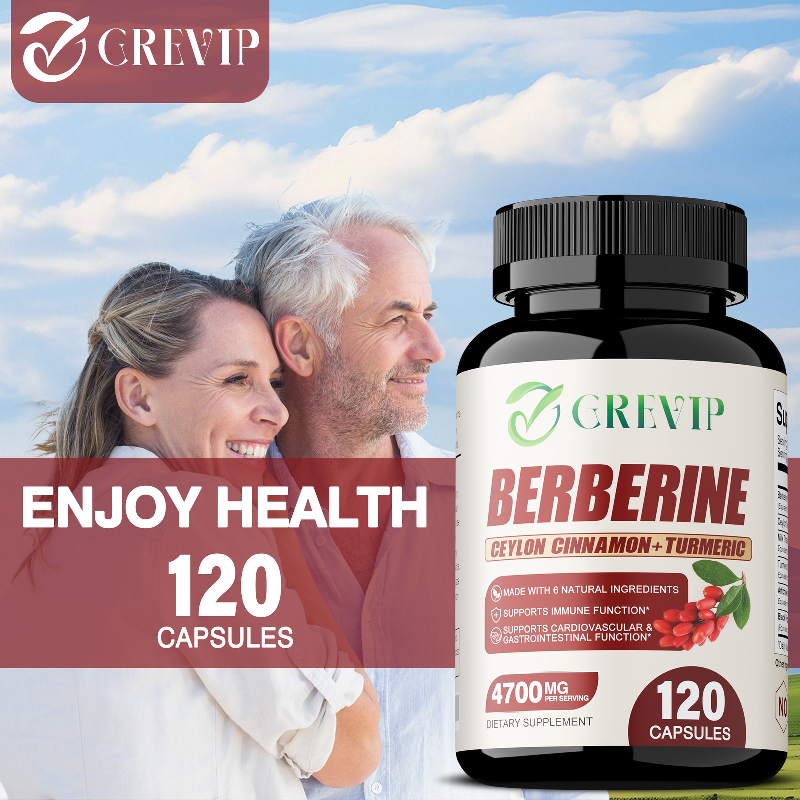 Berberine HCI 4700mg – Blood Sugar Balance & Control – Ceylon Cinnamon, Turmeric