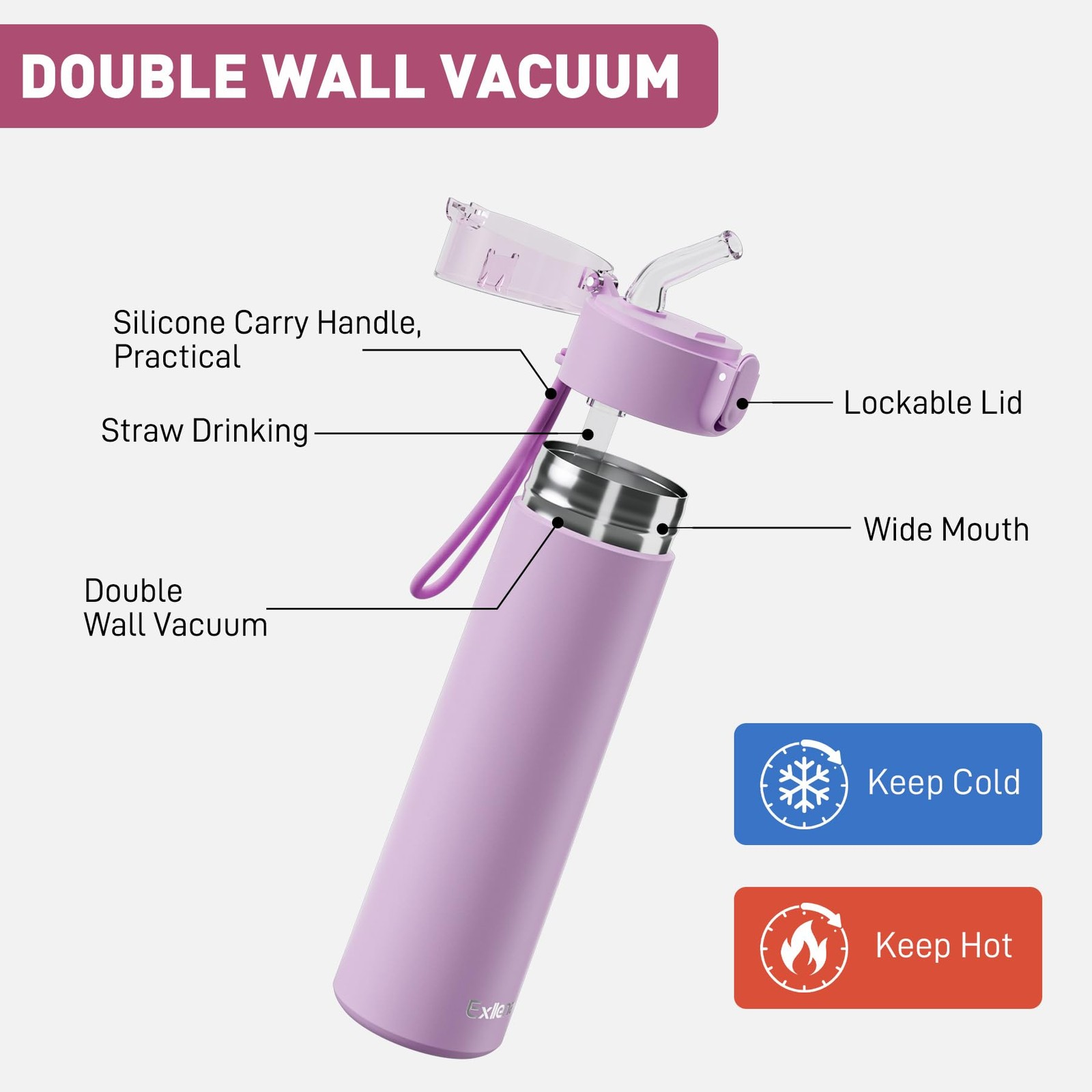 9oz Small Water Bottles with Straw, Mini Bottle 9.1 Ounces, Lilac