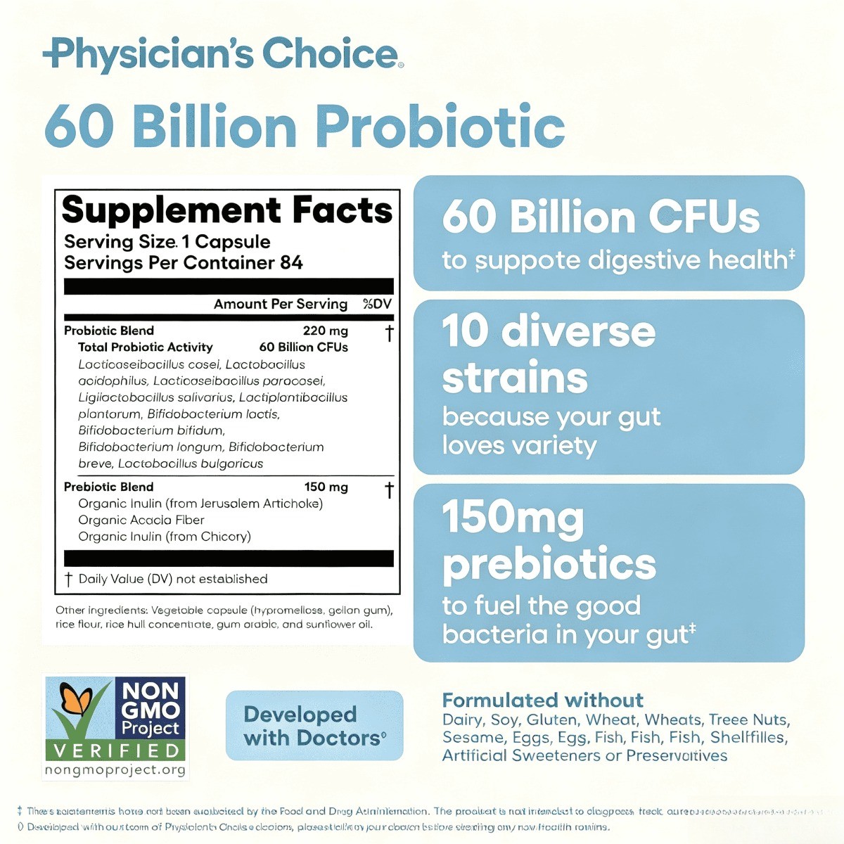 Physician’s Choice 60B Probiotic–10 Strains,Prebiotics for Gut & Immune Health
