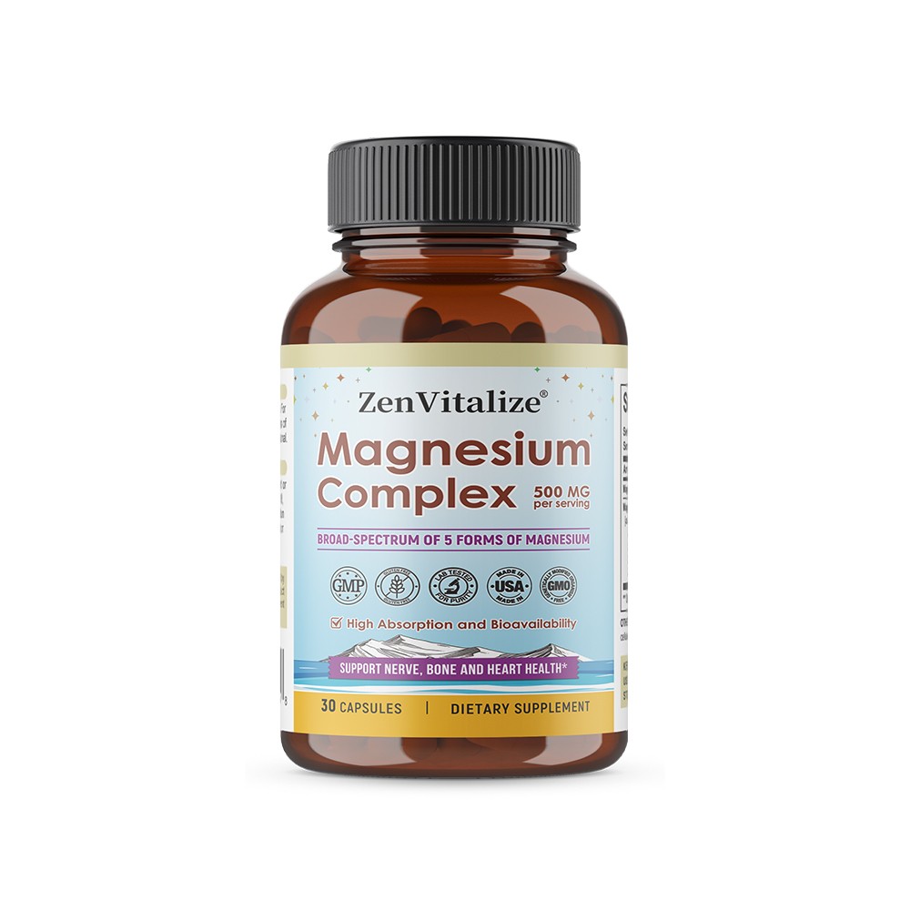 ZenVitalizet Magnesium Complex 500mg, 30/60/120 Capsules-Gluten Free and Non-GMO