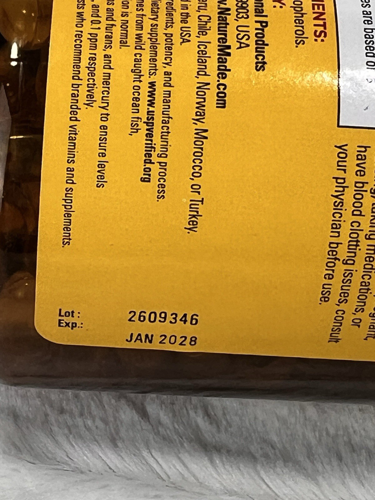 Nature Made Fish Oil 1000Mg 250 Softgels Heart Health Omega 3 Supplement 02/2028