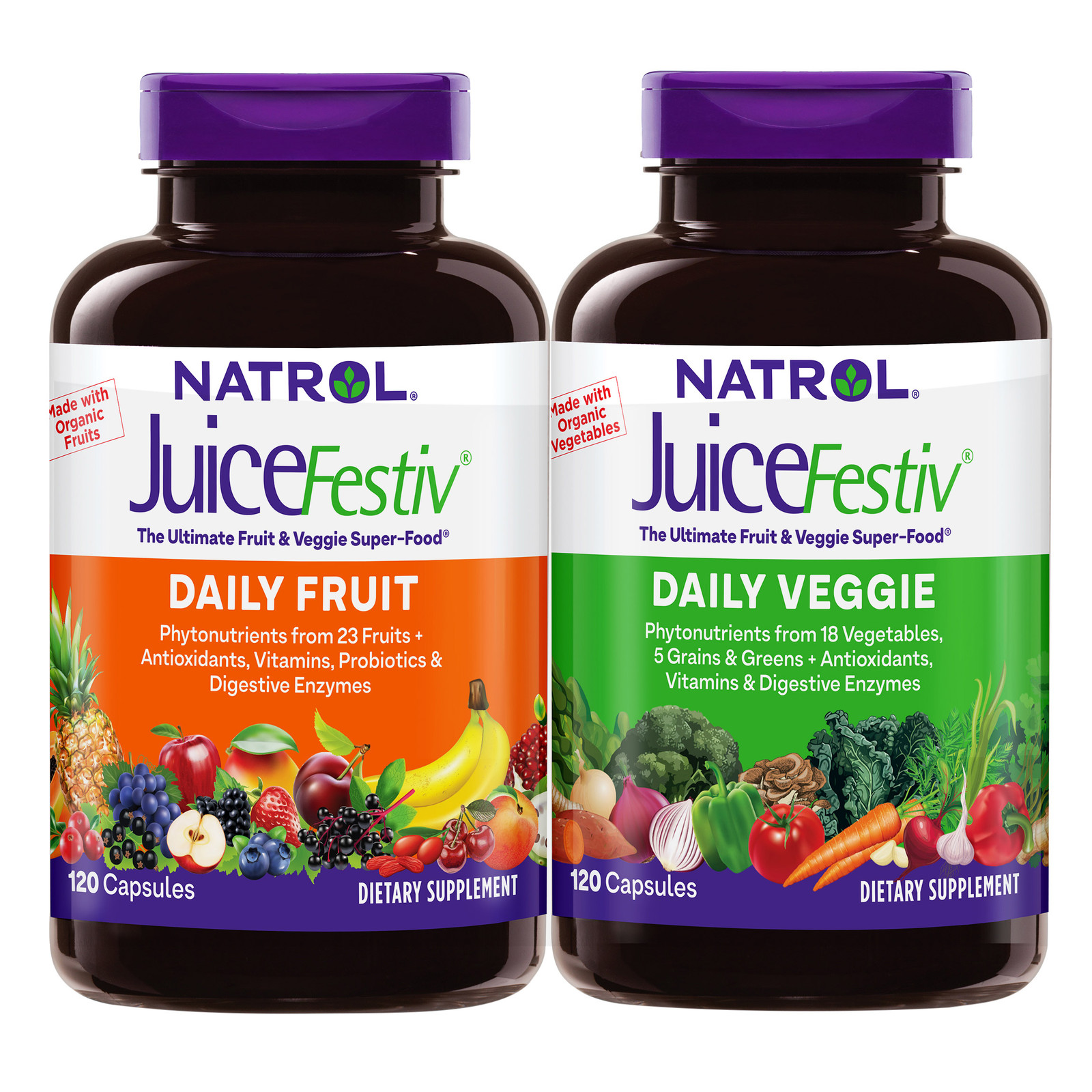 Natrol Juicefestiv Daily Fruit & Veggie, Certified Organic, 240 Capsules