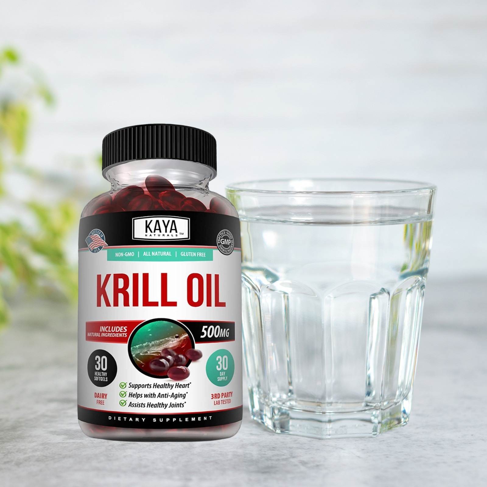 Krill Oil 500 mg With Omega-3, EPA, DHA, and Astaxanthin Supplement