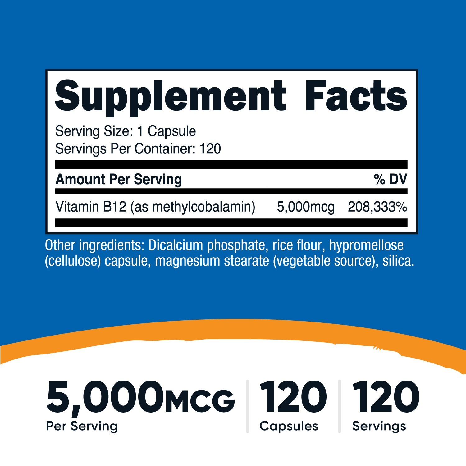Nutricost Vitamin B12 (Methylcobalamin) 5000mcg, 120 Capsules – Non-GMO