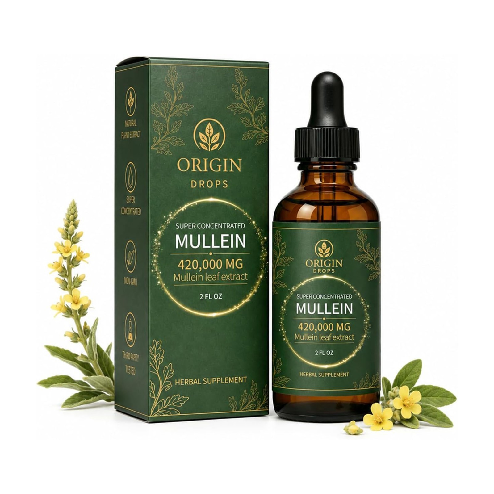 Origin Mullein Drops Natural Herbal Ear & Lung Support Supplement