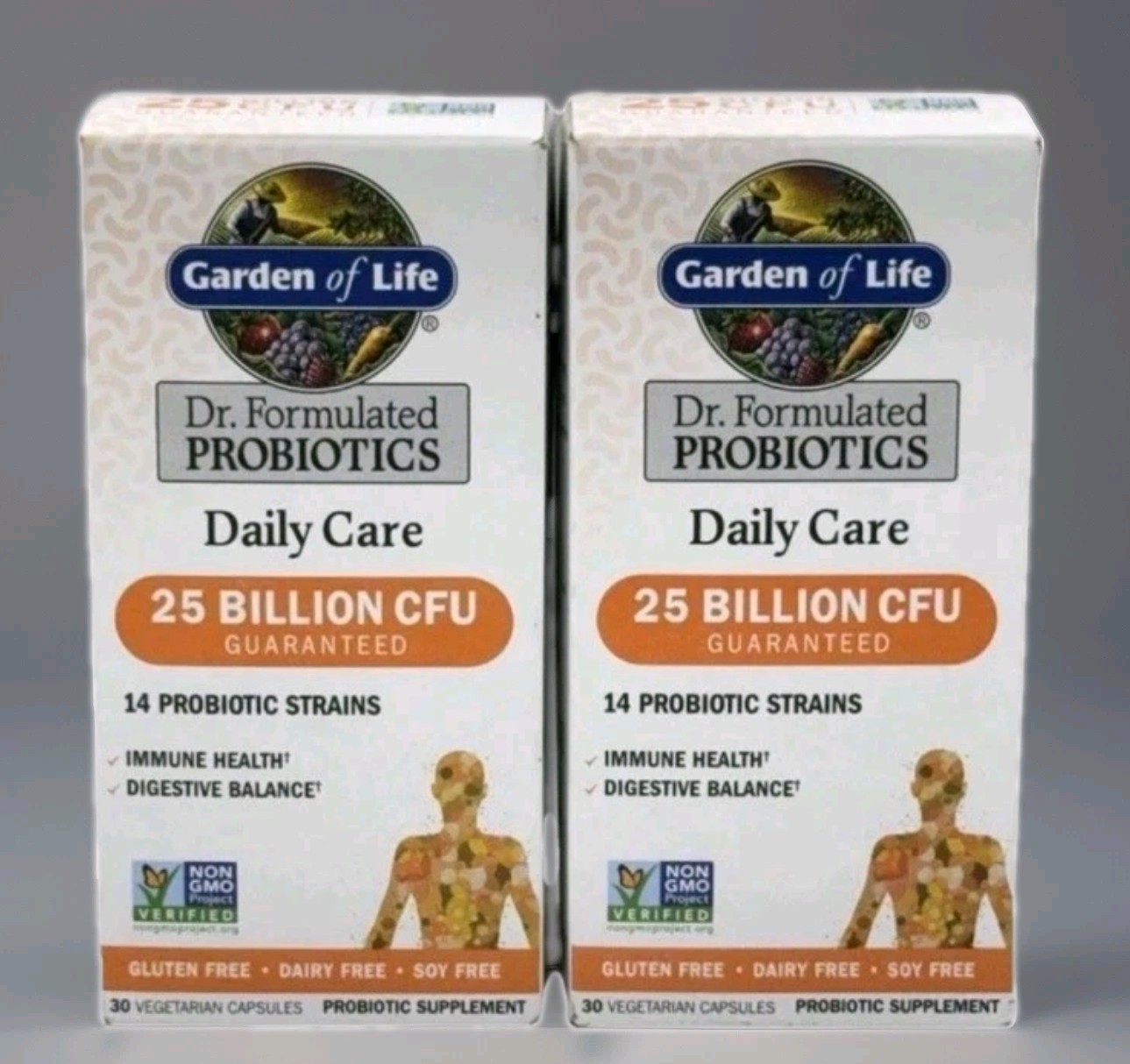 2 PACK Garden of Life Daily Care Probiotics 25 Billion CFUs 30 Caps ea EXP 09/26