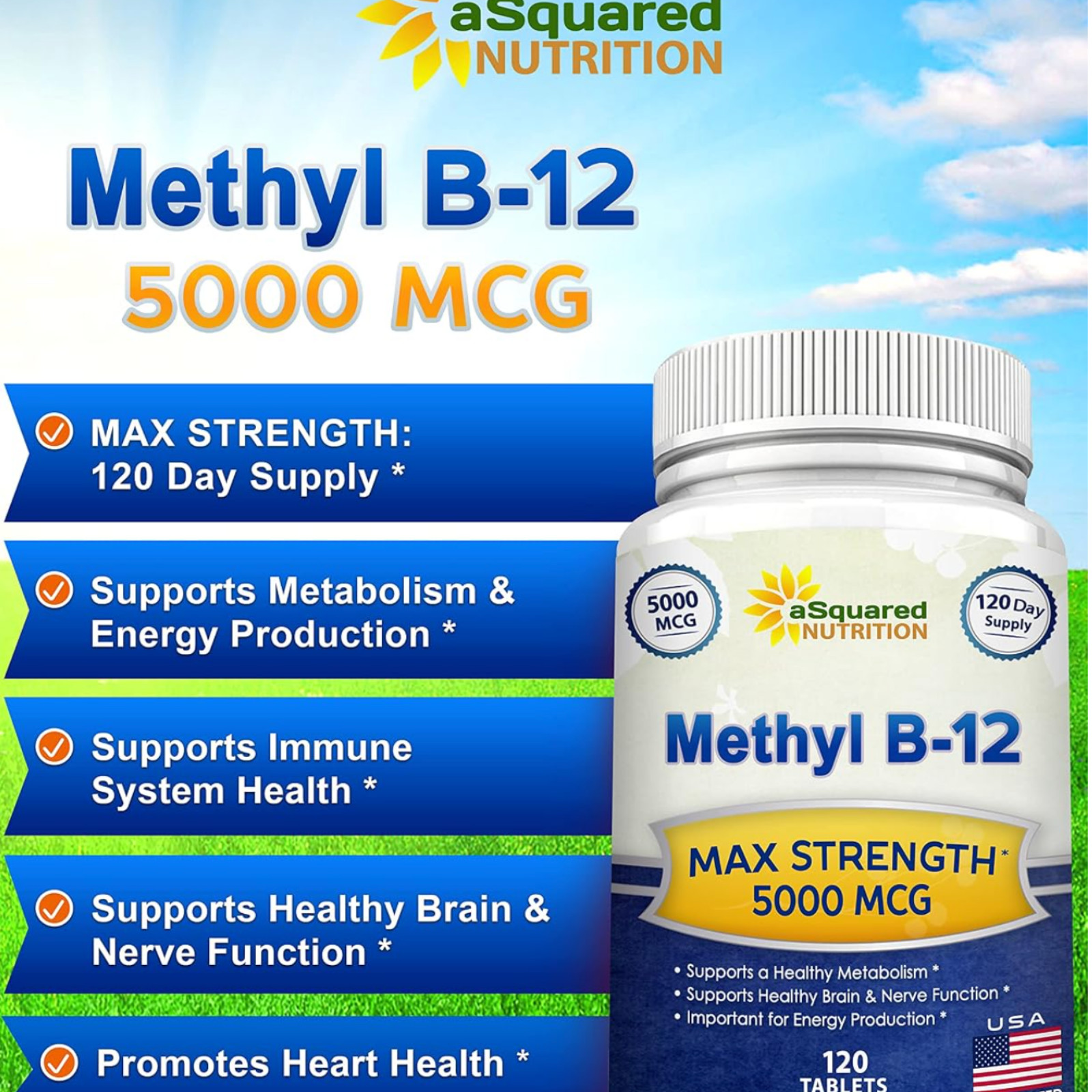 Vitamina B12 5000 MCG | Aumenta la energía, apoya la función cerebral y cardíaca