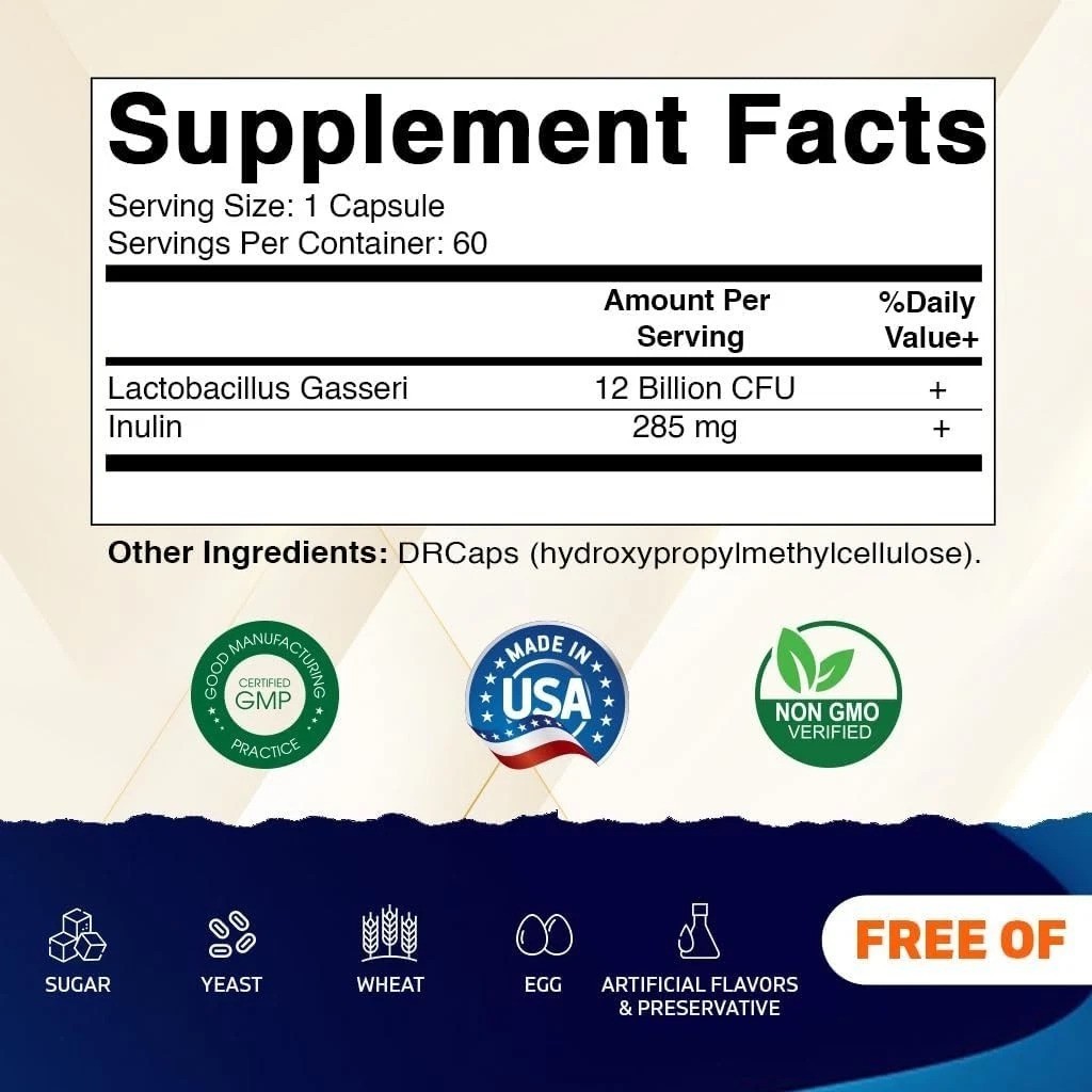 Non-GMO Lactobacillus Gasseri Capsules – 12 Billion CFUs for Digestive Support