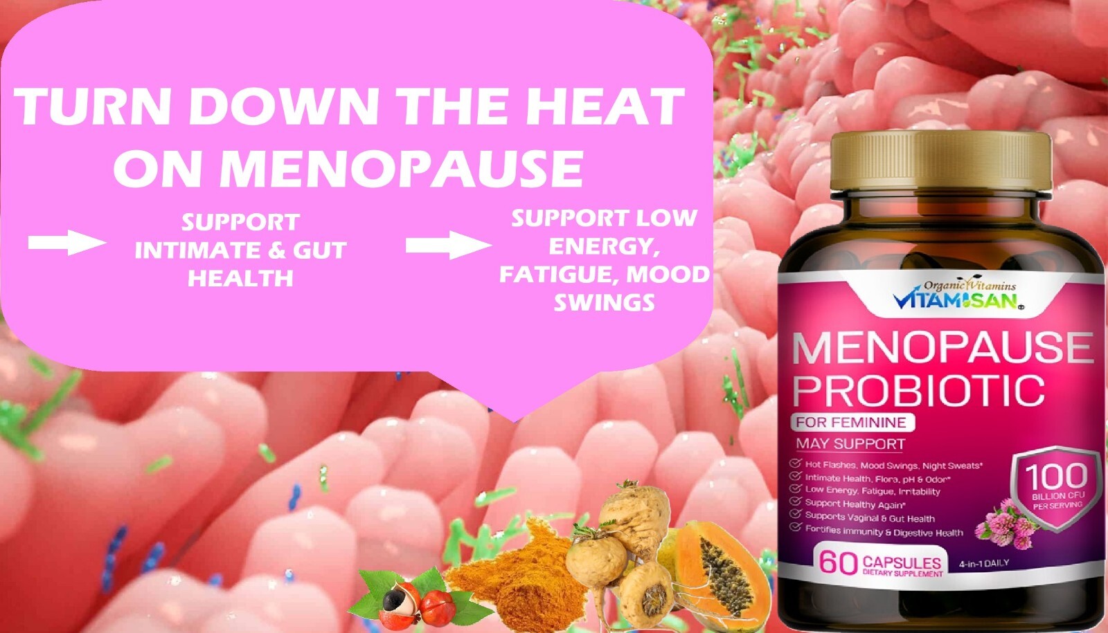 Menopause Probiotic for Women 100 Billion CFU | Gut Health, Hot Flashes, Mood