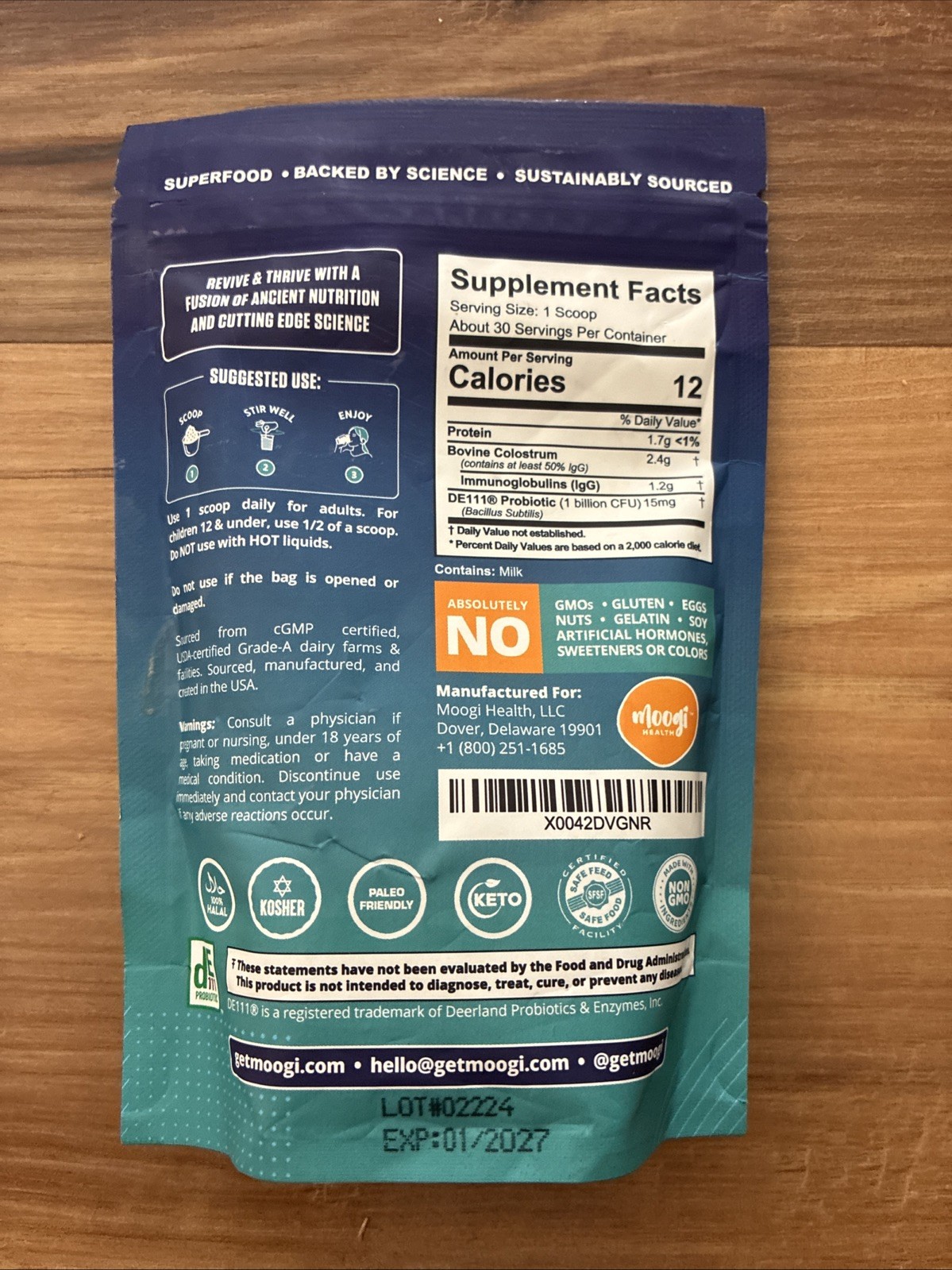 Moogi Health Colostrum+ Probiotic DE111 Complete Gut Health Powder