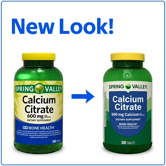 Spring Valley Calcium Citrate Dietary Supplement Tablets for Bone Health, 600 mg