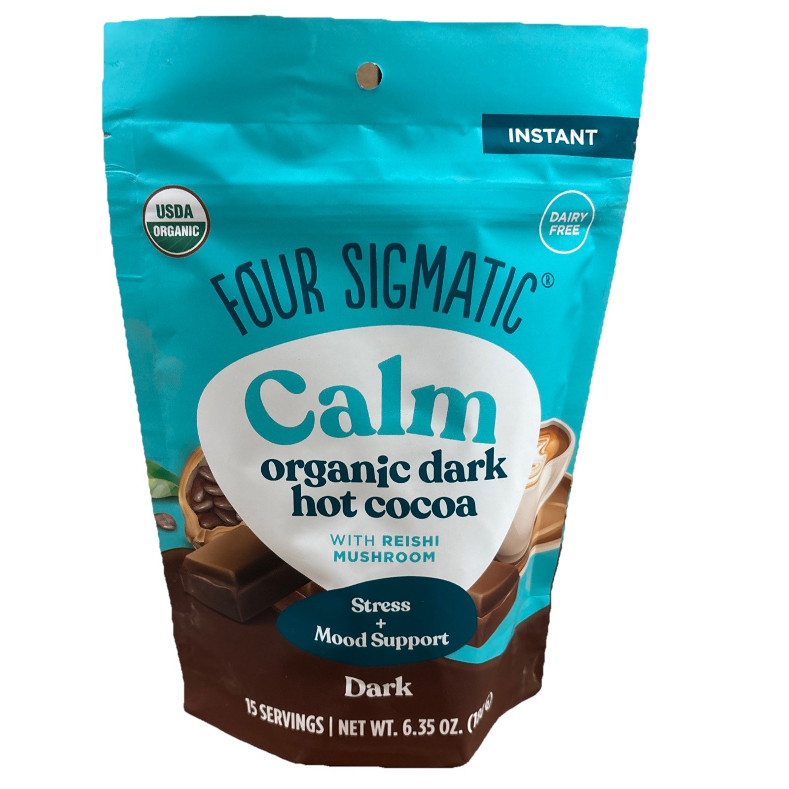 Four Sigmatic Calm Instant Organic Dark Hot Cocoa Reishi Mushroom 6.35oz 04/2028