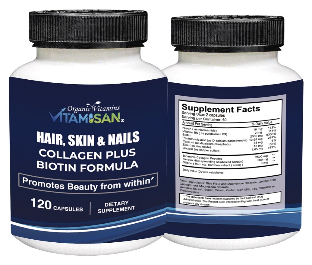 Hair Gain Biotin Hydrolyzed DHT Blocker Hair Growth Vitamins 2500000 Women Men