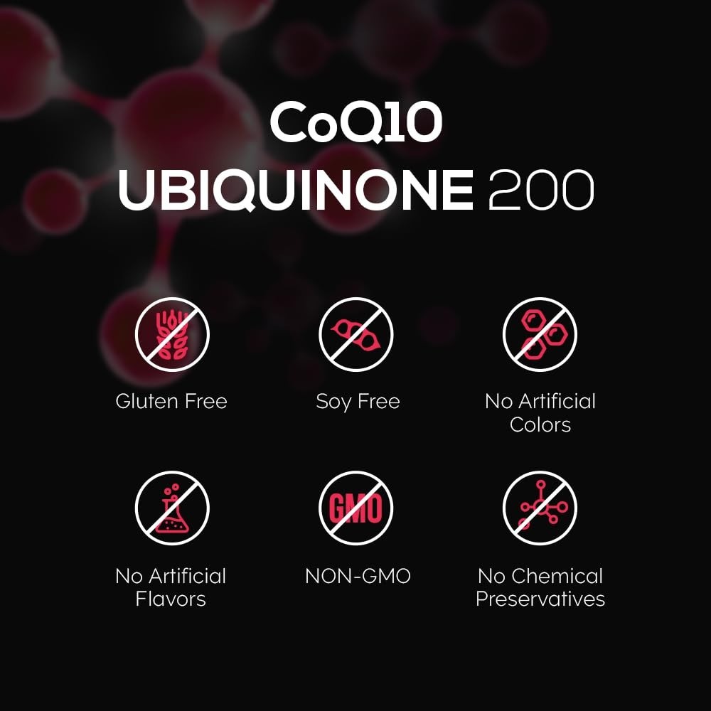 200mg CoQ10 Ubiquinone Softgels with MCT Oil for Heart Health & Energy Boost
