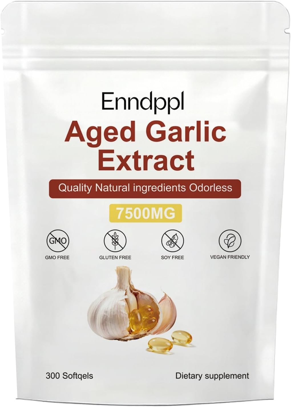 Odorless Garlic 7500mg Per Servings, 300 Softgels | 2 Years Aged Garlic Extra…