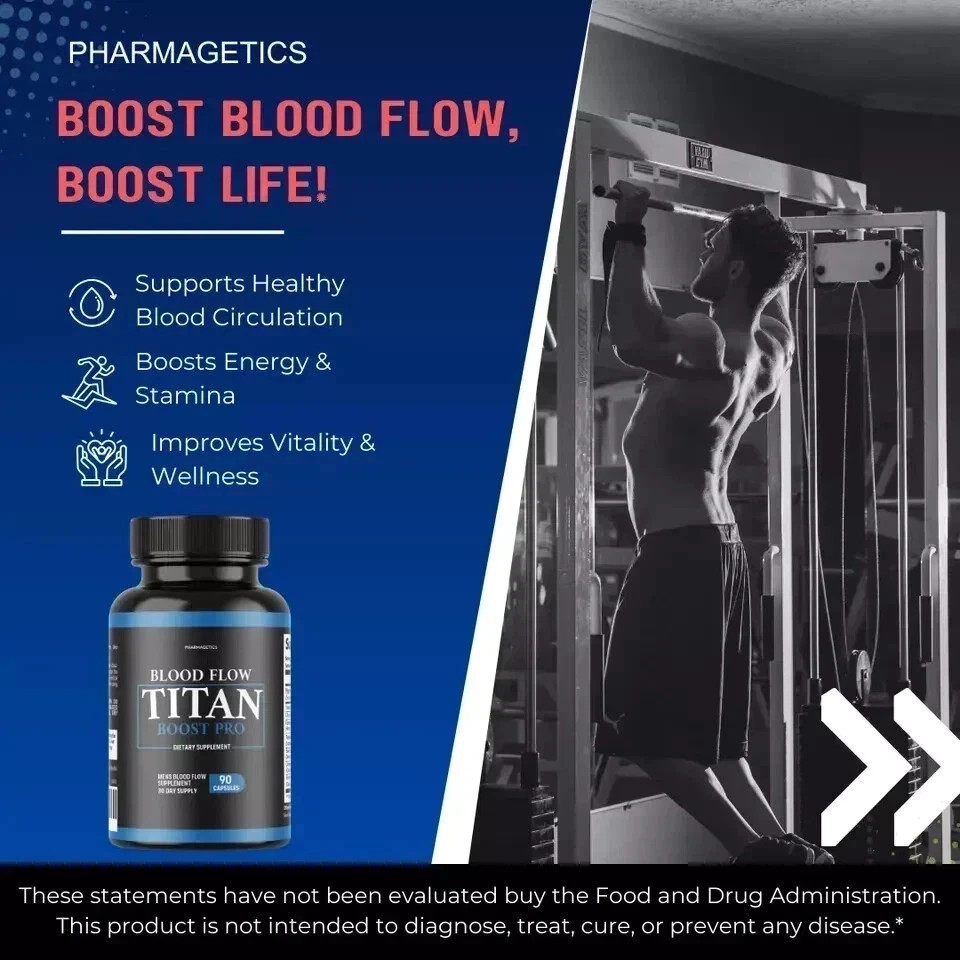 Blood Flow Titan Boost Pro Mens Blood Flow Supplement – 90 Capsules (Pack of 3).