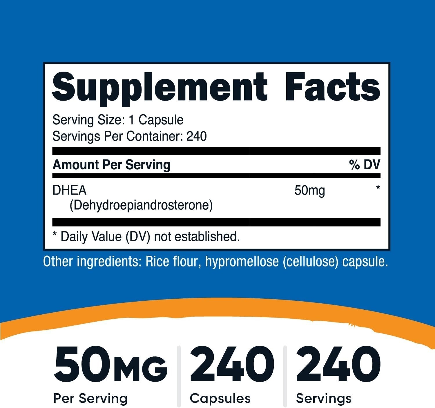 Nutricost DHEA 50mg, 240 Capsules – Gluten Free, Soy Free, Non-GMO, Supplement