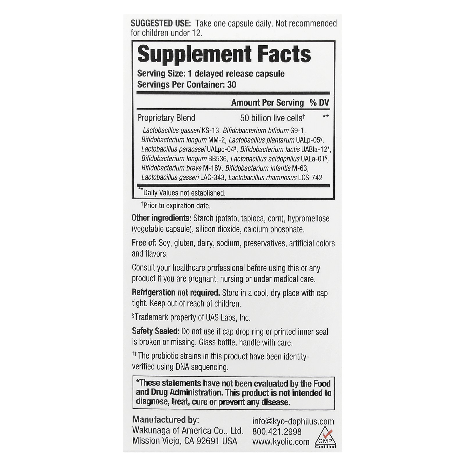 Kyo-Dophilus, Max Probiotic, 50 Billion CFU, 30 Vegetarian Capsules